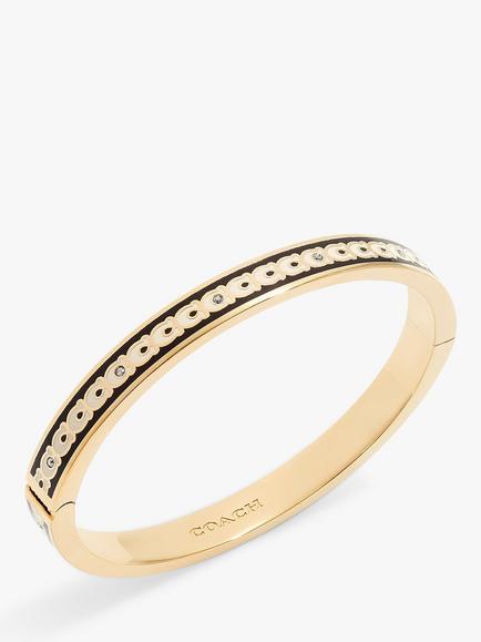 Coach Signature C Crystal Enamel Hinged Bangle, Black/Gold, Black