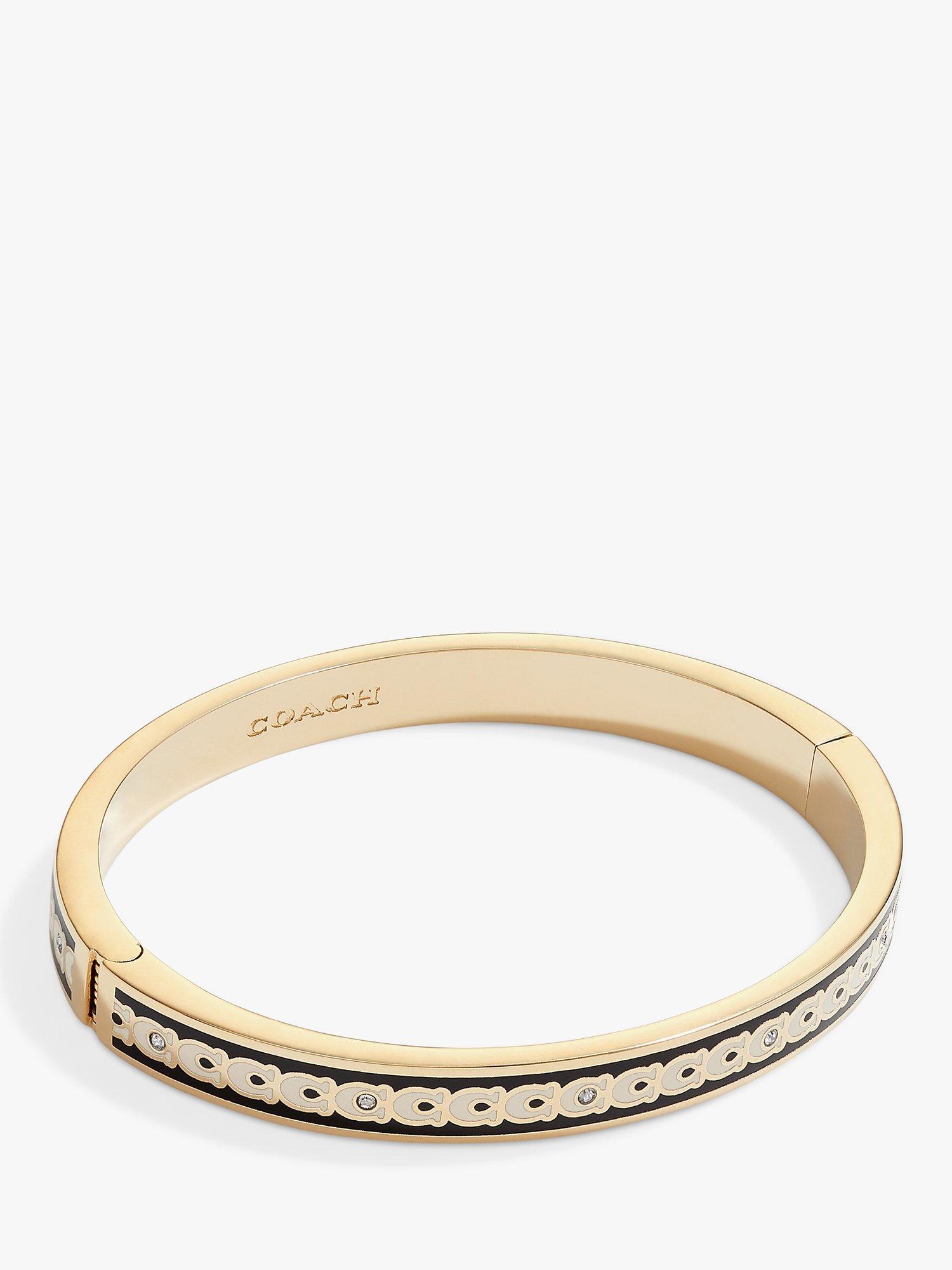 Product image 3 of 3, which shows Coach Signature C Crystal Enamel Hinged Bangle, Black/Gold