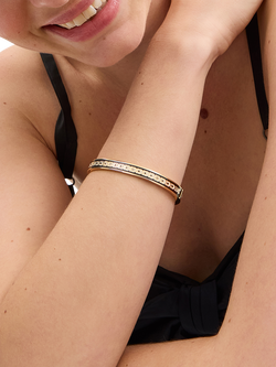 Coach Signature C Crystal Enamel Hinged Bangle, Black/Gold - view 2, Black