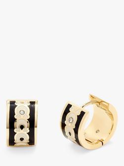 Coach Signature C Crystal Enamel Huggie Hoop Earrings, Black, Black