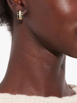 Coach Signature C Crystal Enamel Huggie Hoop Earrings, Black - view 2, Black