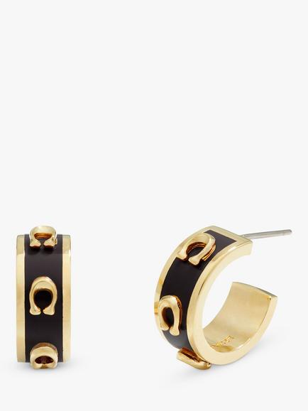 Coach Signature C Enamel Hoop Earrings, Black/Gold