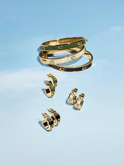 Coach Signature C Enamel Hoop Earrings - view 2, Black/Gold