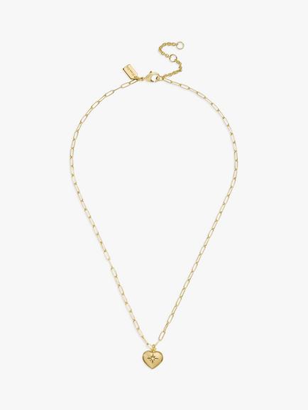 Coach Heart Pendant Paperclip Chain Necklace, Gold - view 2, Gold