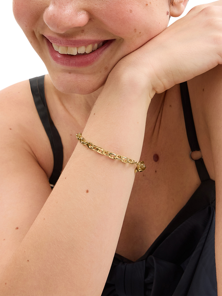 Coach Refined Signature Sculpted C-Link Chain Bracelet, Gold - view 2, Gold
