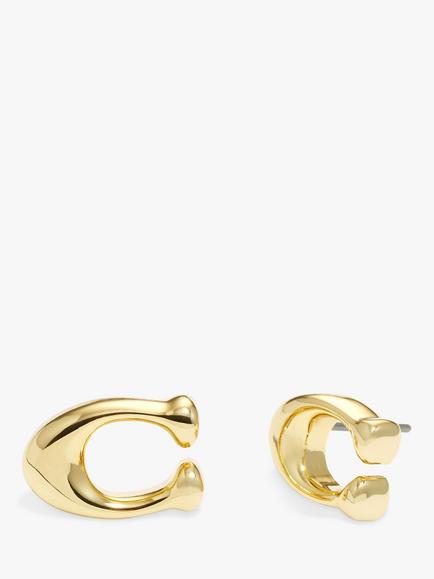 Coach Minimal Signature Sculpted C Earrings, Gold, Gold