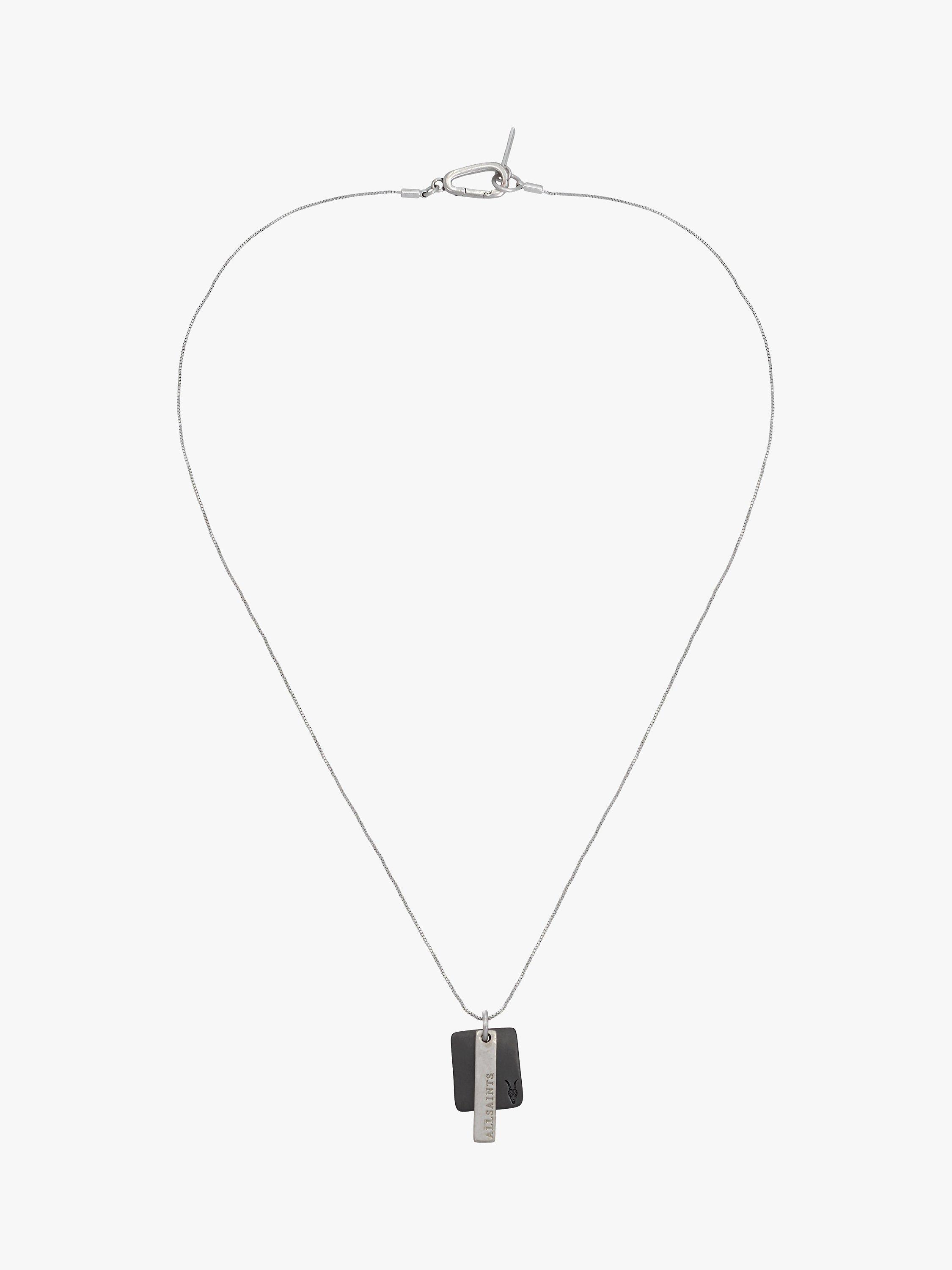 AllSaints Duo Tag Pendant Necklace, Warm Silver/Dark Hem