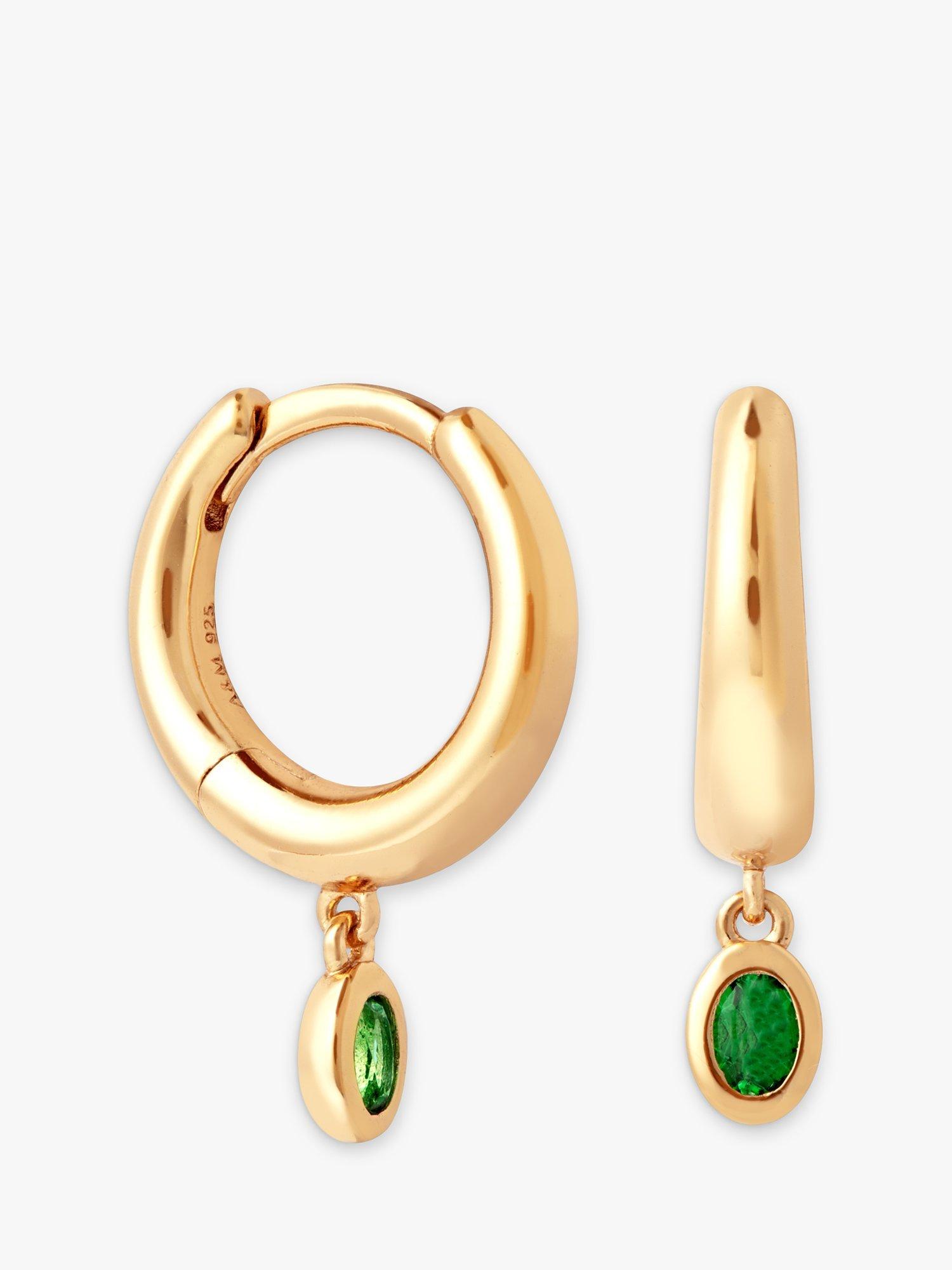 Product image 1 of 2, which shows Astrid & Miyu Tranquility Dome Charm Huggie Hoop Earrings, Gold/Green
