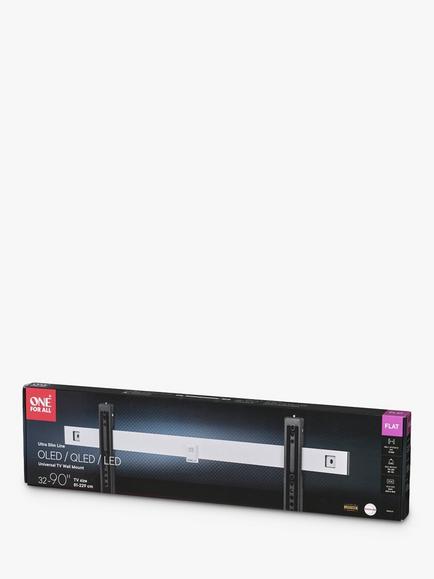 One For All WM6611 Ultra Slim Flat Fixed TV Bracket for TVs up to 90”, for Solid & Stud Walls, Black - view 2, Black