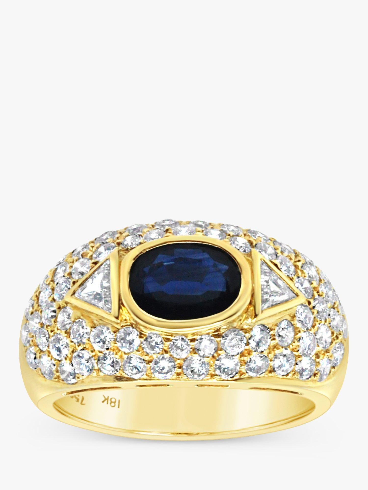 Product image 1 of 5, which shows Milton & Humble Jewellery Pre-Loved 18ct Gold Diamond and Sapphire Domed Band Ring, Dated Edinburgh 2017