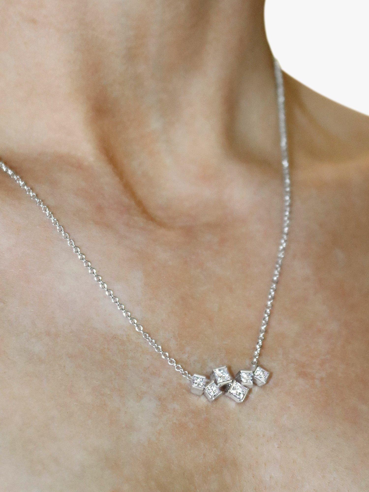 Product image 3 of 3, which shows Milton & Humble Jewellery Pre-Loved 18ct White Gold Princess Cut Diamond Chain Necklace