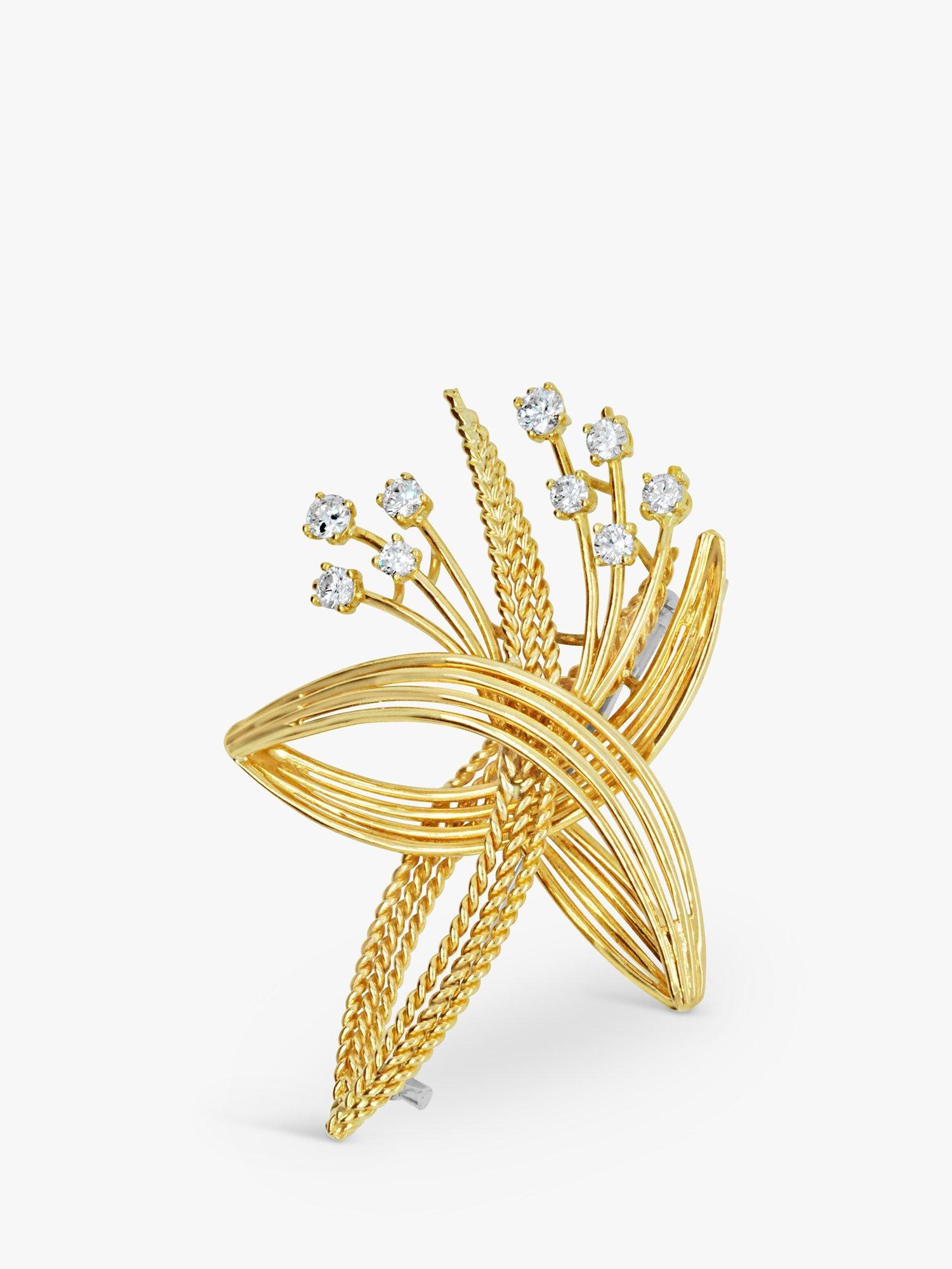 Product image 1 of 3, which shows Milton & Humble Jewellery Pre-Loved Fred E Ullman 18ct Yellow Gold Diamond Wheatsheaf Brooch, Dated London 1965/1966