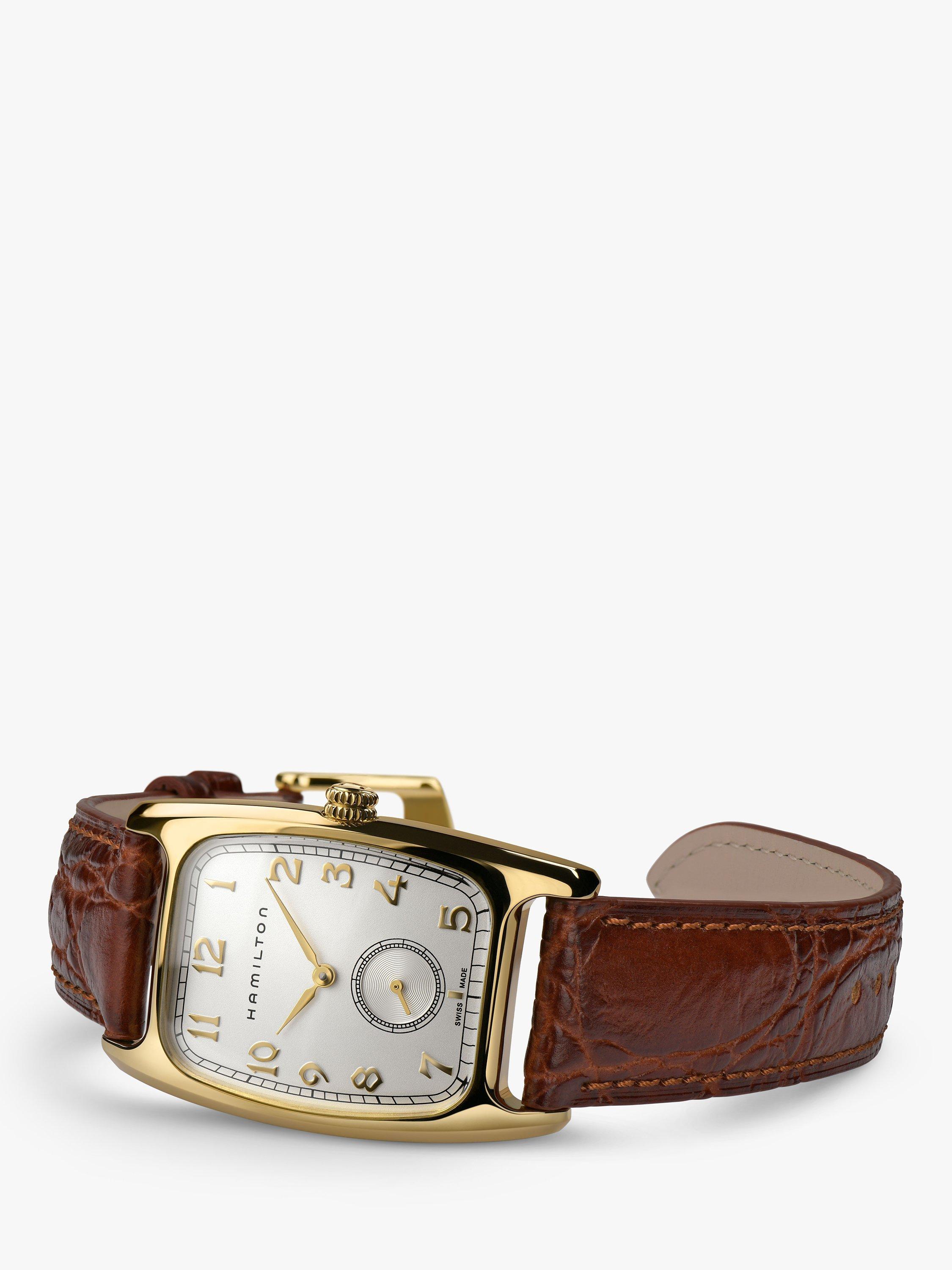 Product image 2 of 4, which shows Hamilton x Indiana Jones H13431553 Unisex American Classic Boulton Small Second Leather Strap Watch, Brown/Gold