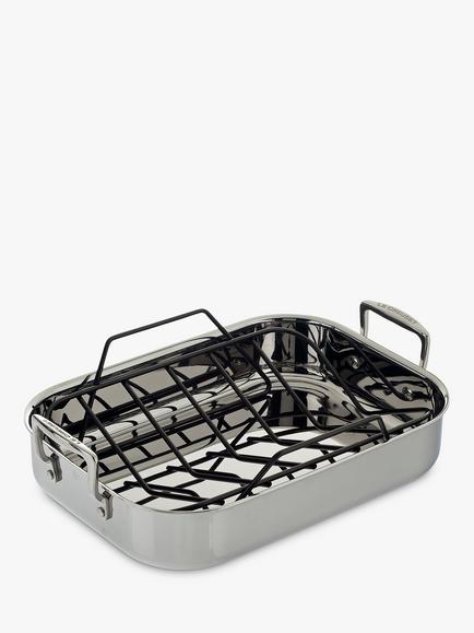 Le Creuset 3-Ply Stainless Steel Roaster & Non-Stick Rack, 35cm, Stainless Steel
