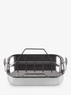 Le Creuset 3-Ply Stainless Steel Roaster & Non-Stick Rack, 35cm - view 2, Stainless Steel