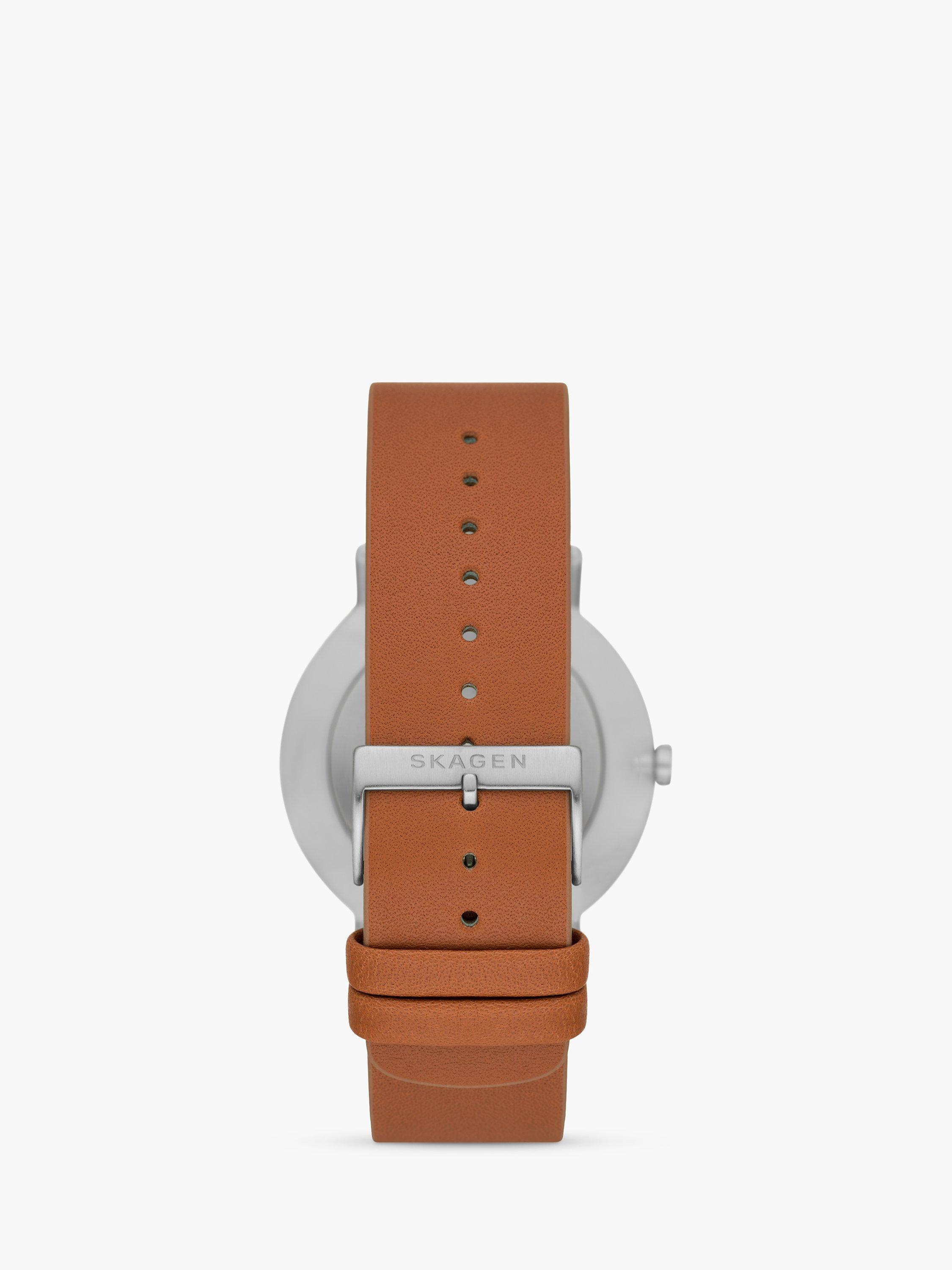 Product image 3 of 6, which shows Skagen Men's Kuppel Leather Strap Watch, Brown/Blue