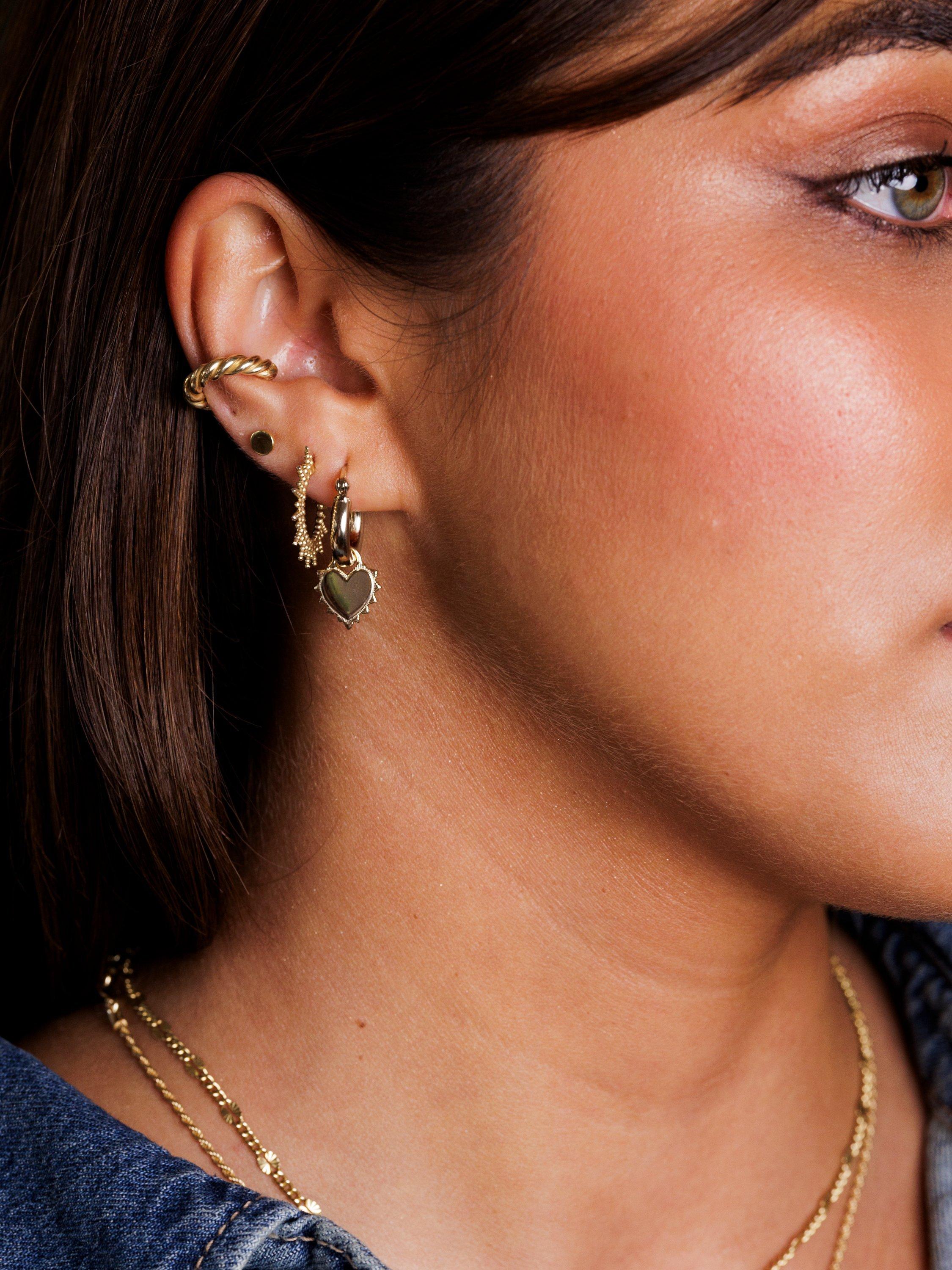 Product image 2 of 3, which shows LARNAUTI Heart Hoop Earrings, Gold