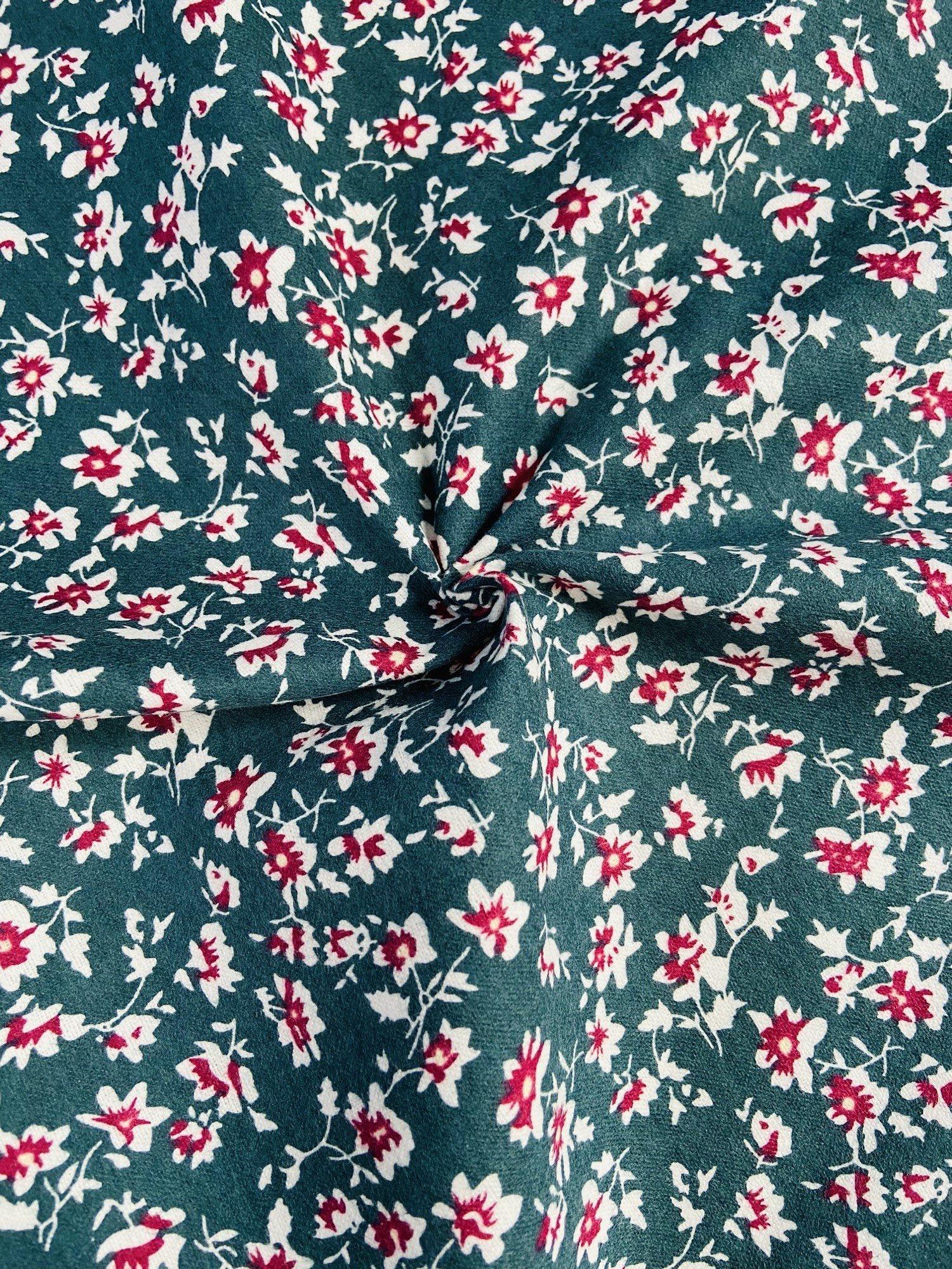 Viscount Textiles Brushed Cotton Floral Fabric, Green