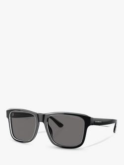 Emporio Armani EA4208 Men's Polarised D-Frame Sunglasses, Shiny Black on Top Crystal/Grey, Shiny Black on Top Crystal/Grey