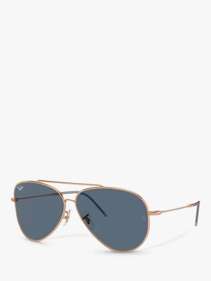 Ray-Ban RBR0101S Unisex Aviator Reverse Sunglasses, Rose Gold/Blue