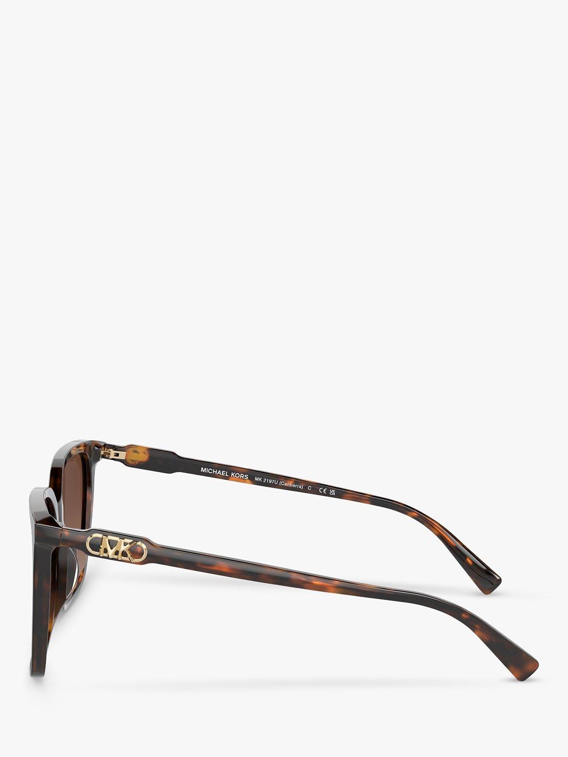 Product image 3 of 5, which shows Michael Kors MK2197U Women's Canberra Polarised Round Sunglasses, Dark Tortoise/Brown Gradient
