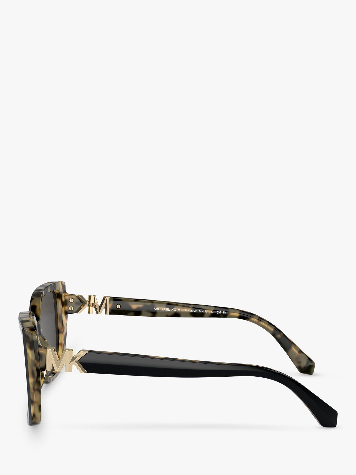Product image 3 of 5, which shows Michael Kors MK2199 Women's Acadia D-Frame Sunglasses, Black on Amber Tortoise/Grey