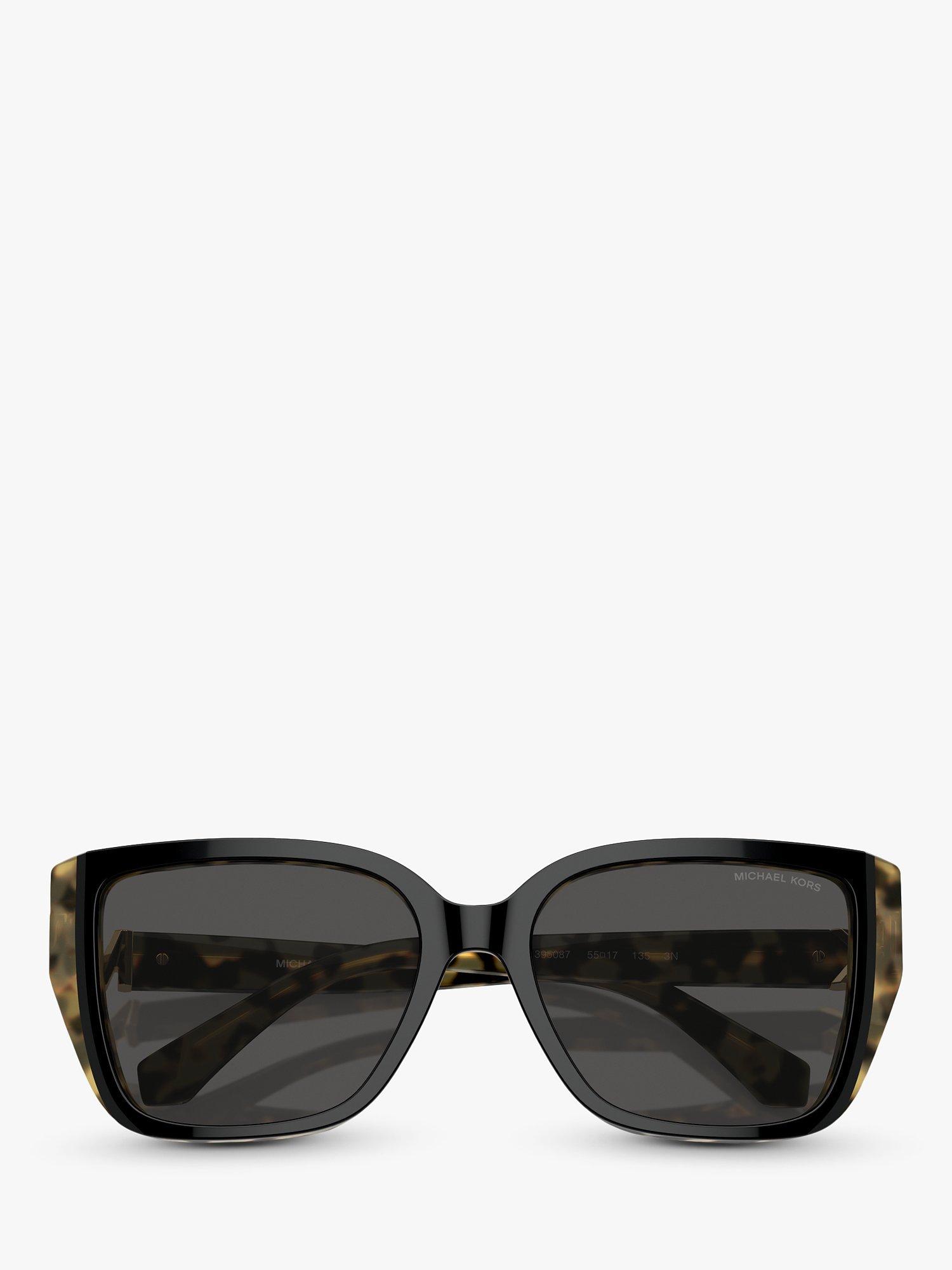 Product image 5 of 5, which shows Michael Kors MK2199 Women's Acadia D-Frame Sunglasses, Black on Amber Tortoise/Grey