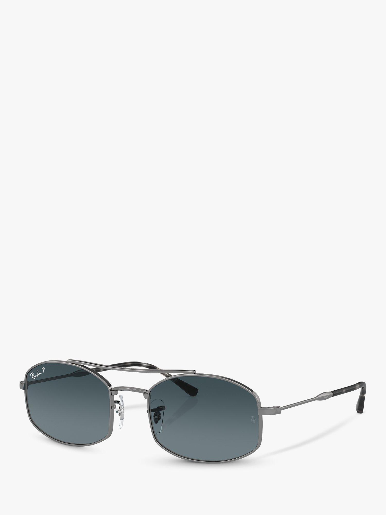 Product image 1 of 5, which shows Ray-Ban RB37190 Unisex Polarised Oval Sunglasses, Gunmetal/Blue Gradient