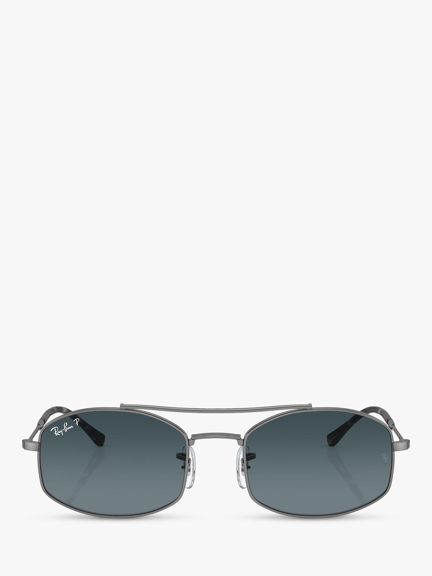 Product image 2 of 5, which shows Ray-Ban RB37190 Unisex Polarised Oval Sunglasses, Gunmetal/Blue Gradient