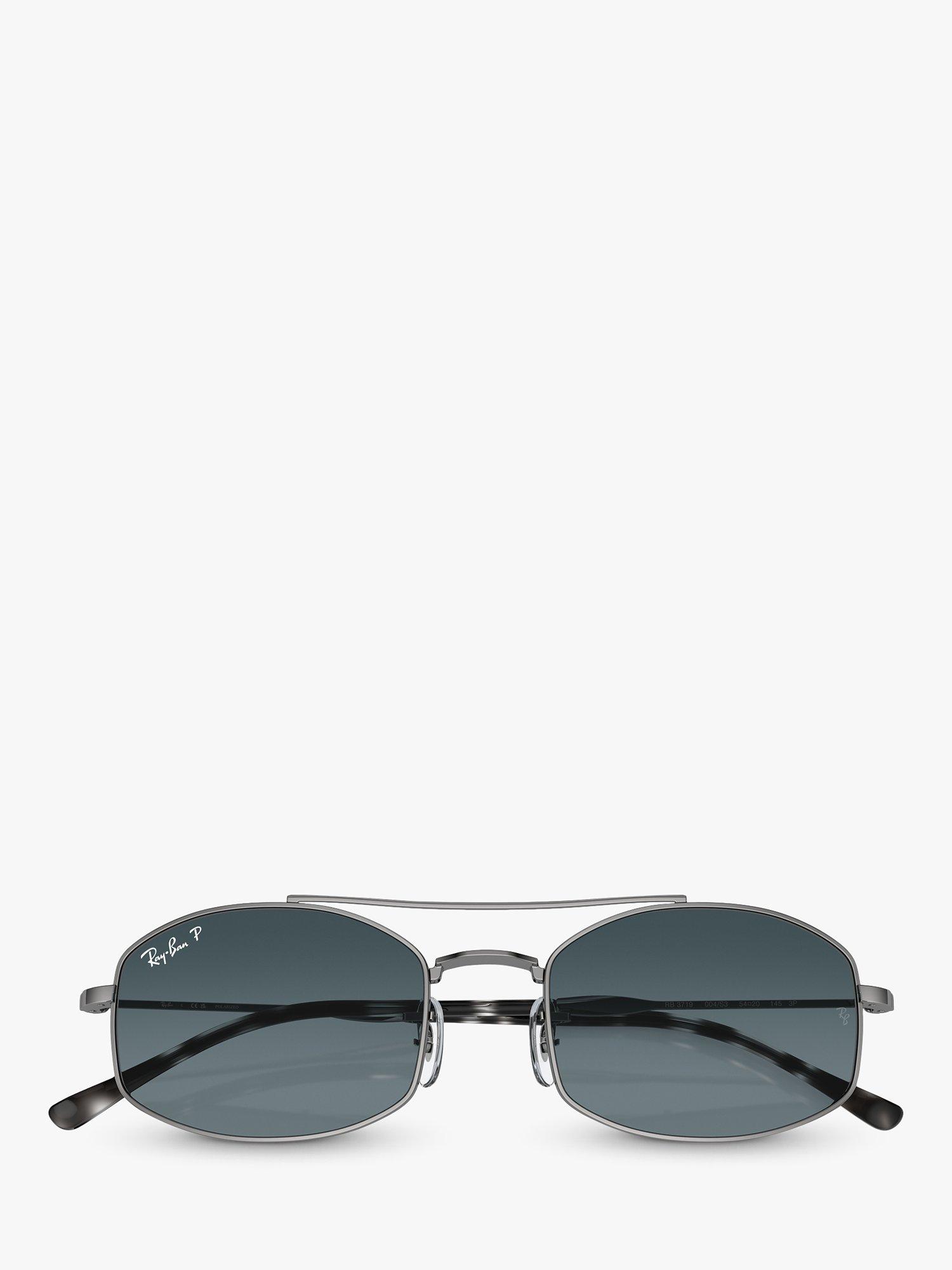 Product image 5 of 5, which shows Ray-Ban RB37190 Unisex Polarised Oval Sunglasses, Gunmetal/Blue Gradient