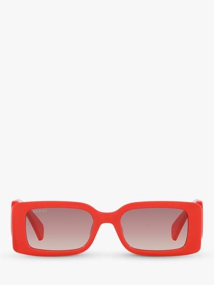 Gucci GG1325S Women's Rectangular Sunglasses, Shiny Red/Brown Gradient - view 2, Shiny Red/Brown Gradient