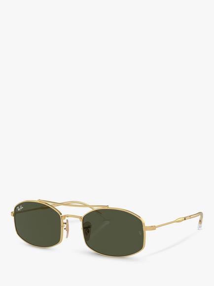 Ray-Ban RB3719 Unisex Oval Sunglasses, Gold/Green, Gold Arista/Green