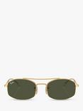 Ray-Ban RB3719 Unisex Oval Sunglasses, Gold/Green