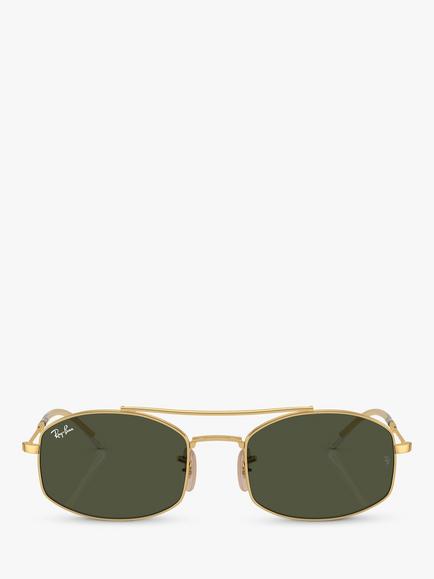 Ray-Ban RB3719 Unisex Oval Sunglasses, Gold/Green - view 2, Gold Arista/Green