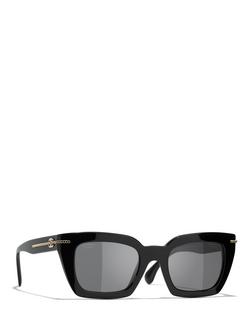 CHANEL Polarised Rectangular Sunglasses CH5509, Black/Grey, Black/Grey