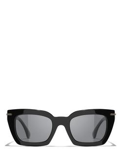 CHANEL Polarised Rectangular Sunglasses CH5509, Black/Grey - view 2, Black/Grey