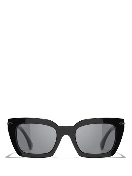 CHANEL Polarised Rectangular Sunglasses CH5509, Black/Grey - view 2, Black/Grey