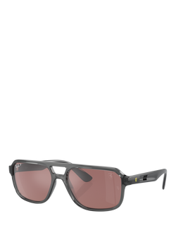 Ray-Ban RB4414M Scuderia Ferrari Men's Polarised Irregular Sunglasses, Transparent Grey/Pink, Transparent Grey/Pink