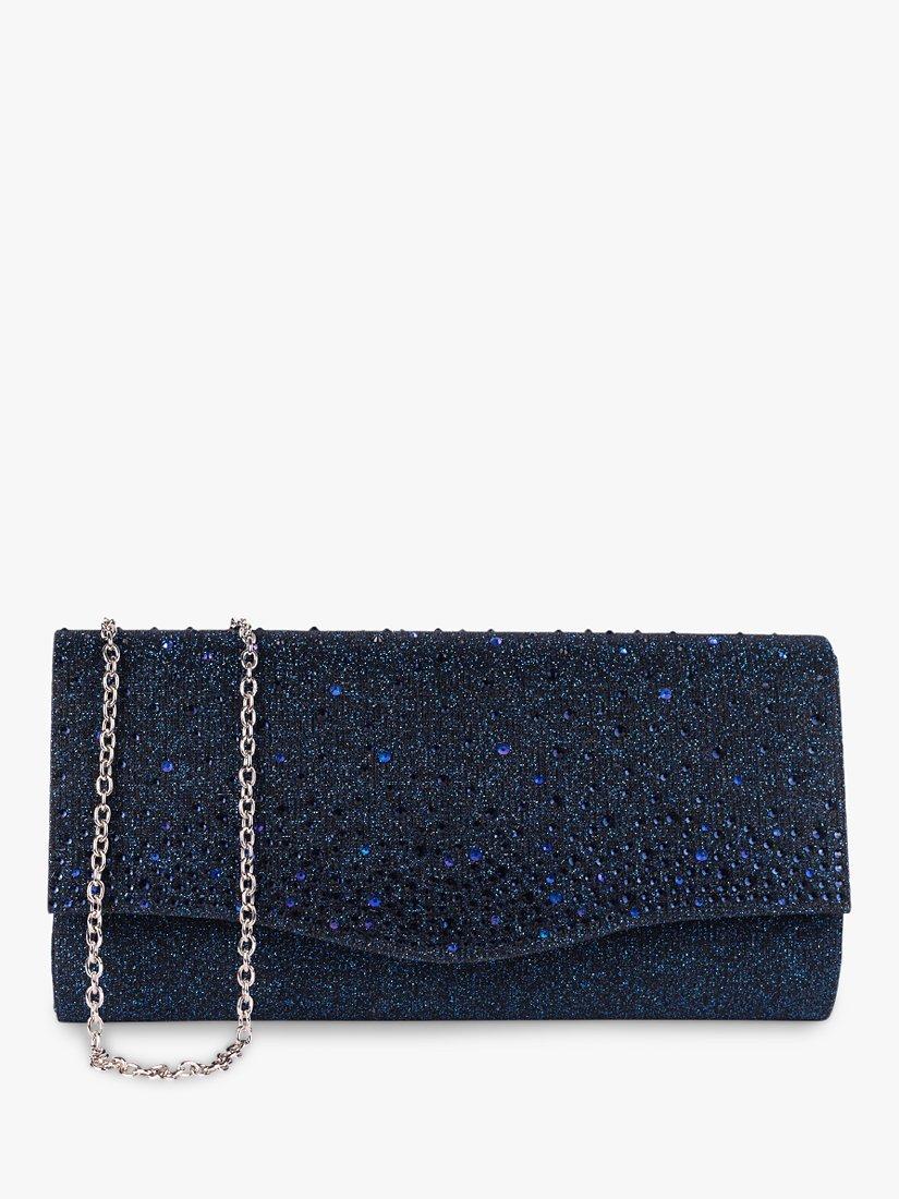 Product image 1 of 3, which shows Paradox London Deja Glitter Clutch Bag, Navy