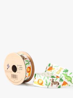 Berisfords Jungle Animals Satin Ribbon, Multi, 25mm, Col 1 - White