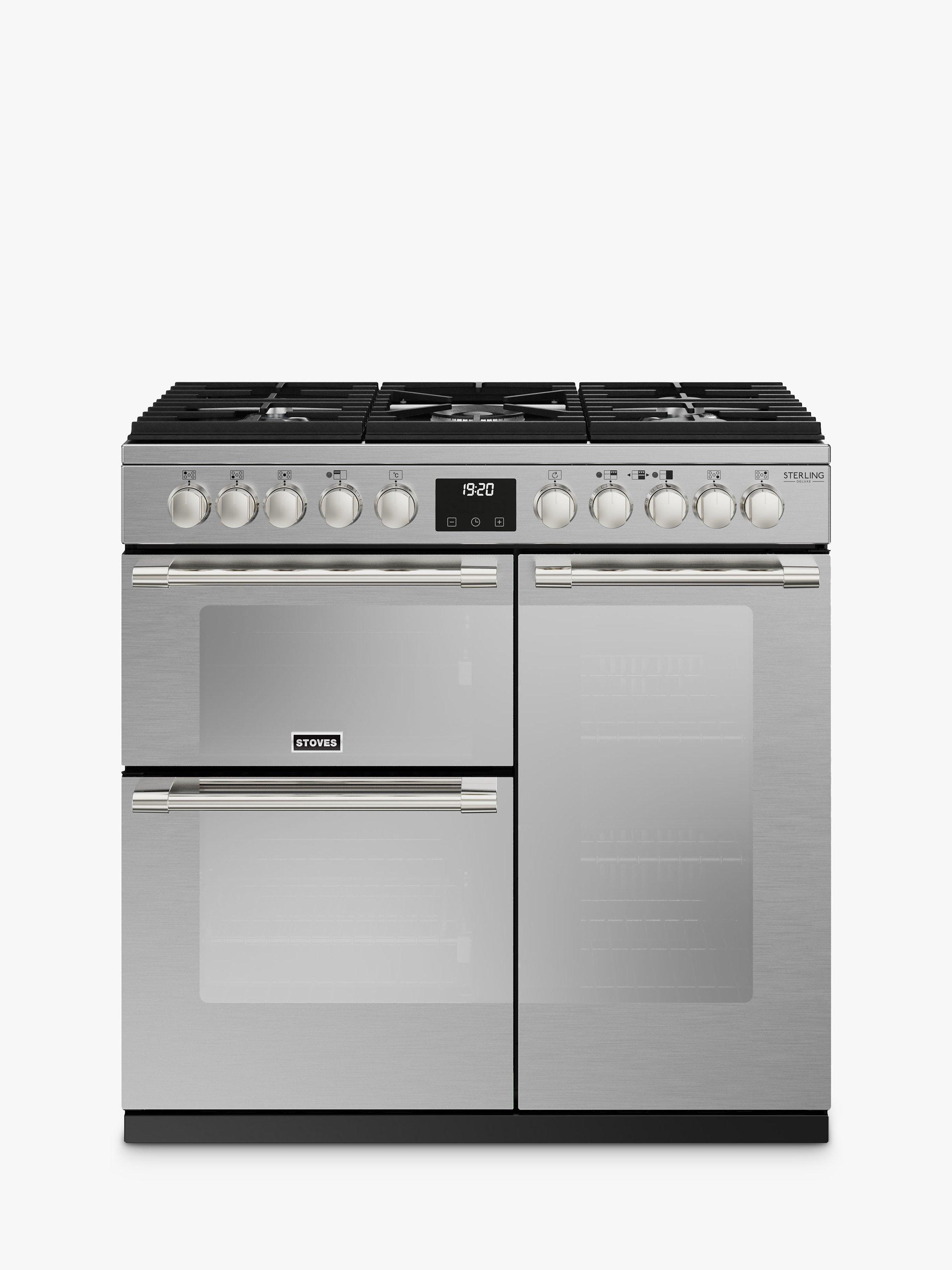 Stoves Sterling Deluxe 90cm Dual Fuel Range Cooker, Stainless Steel