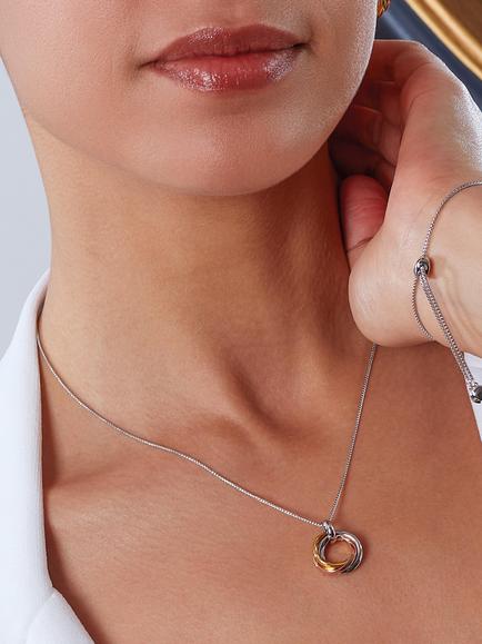 Kit Heath Bevel Trilogy Pendant Necklace, Yellow & Rose Gold/Silver - view 2, Ylw Rse Gold/ Silver