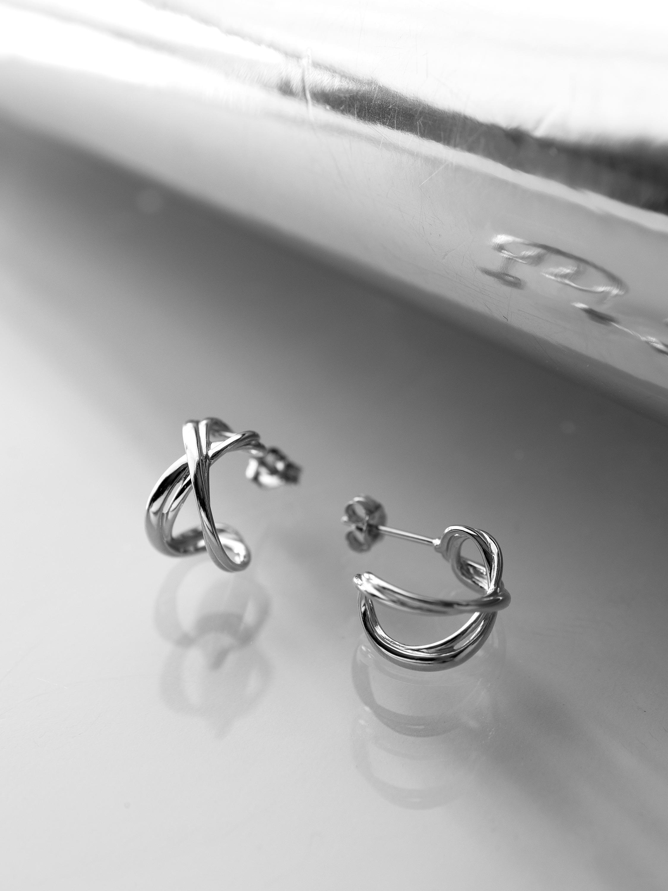 Product image 4 of 5, which shows Kit Heath Infinity Stud Hoop Earrings, Silver