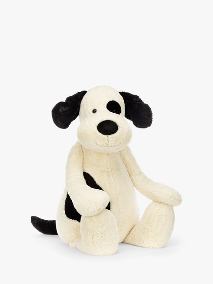 Jellycat Bashful Puppy Soft Toy, Black/Cream, Black/Cream