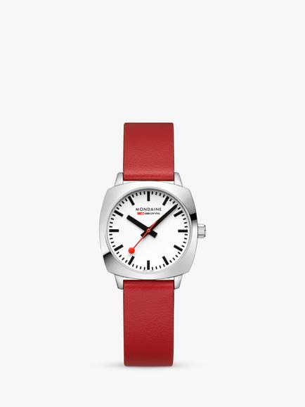 Mondaine MSL.31110.LCV Unisex Petite 31mm Cushion Vegan Leather Strap Watch, Red, Red