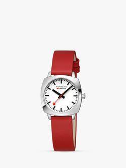 Mondaine Unisex Petite Cushion Vegan Leather Strap Watch - view 2, Red