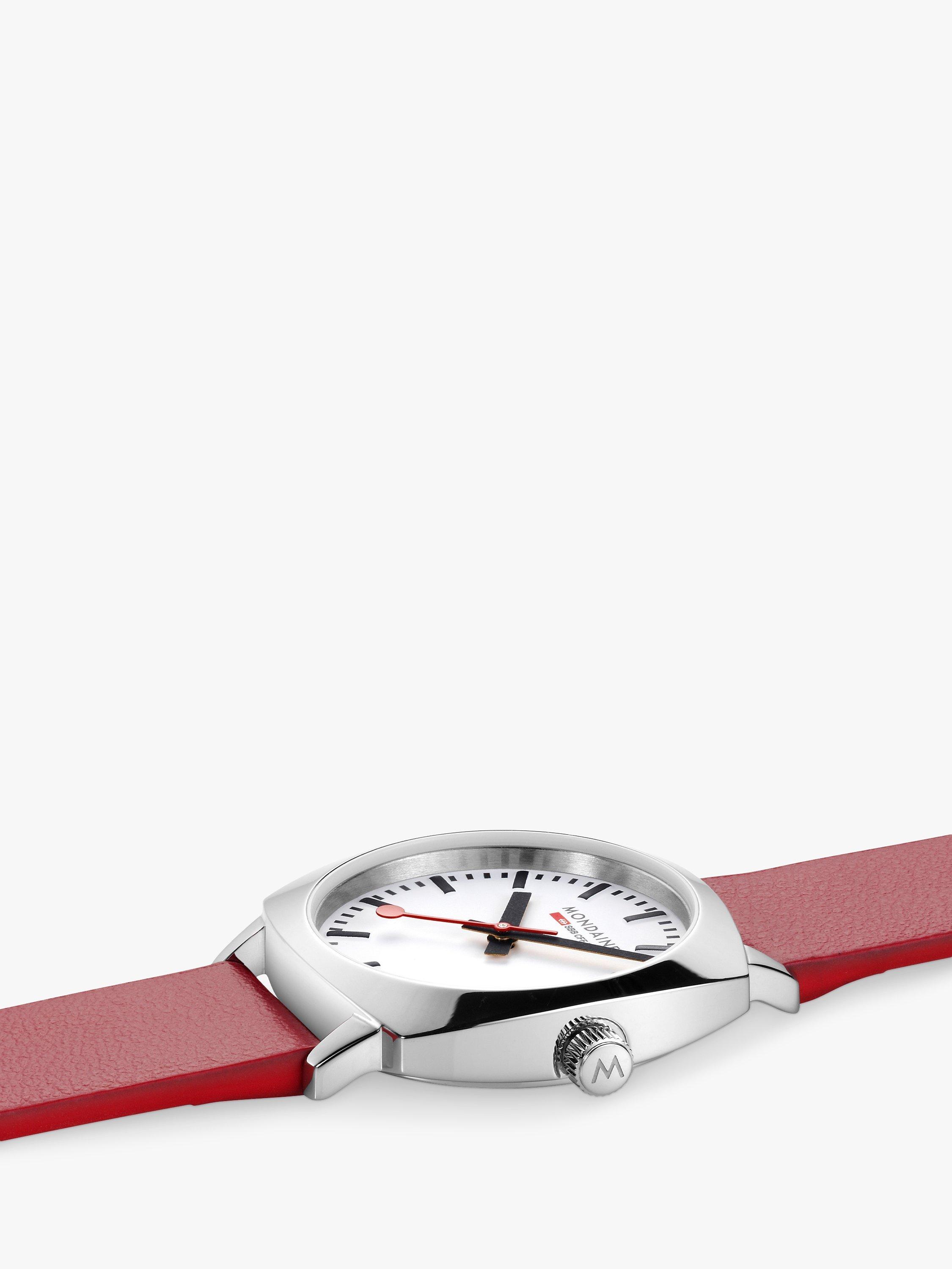 Product image 3 of 9, which shows Mondaine Unisex Petite Cushion Vegan Leather Strap Watch, Red