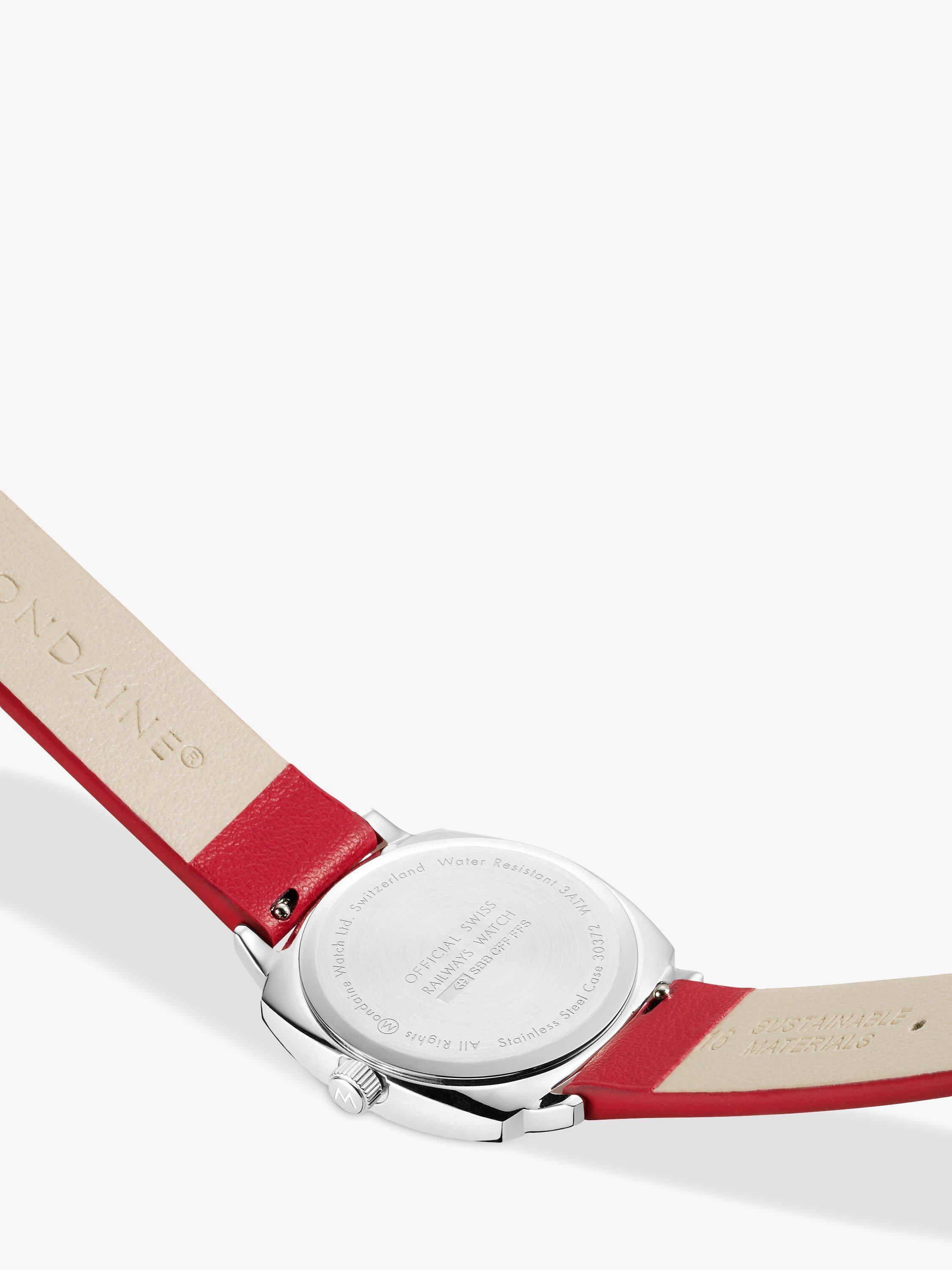 Product image 6 of 9, which shows Mondaine Unisex Petite Cushion Vegan Leather Strap Watch, Red