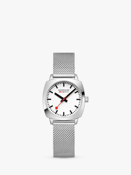 Mondaine MSL.31110.SM Women's Petite 31mm Cushion Mesh Strap Watch, Silver, Silver