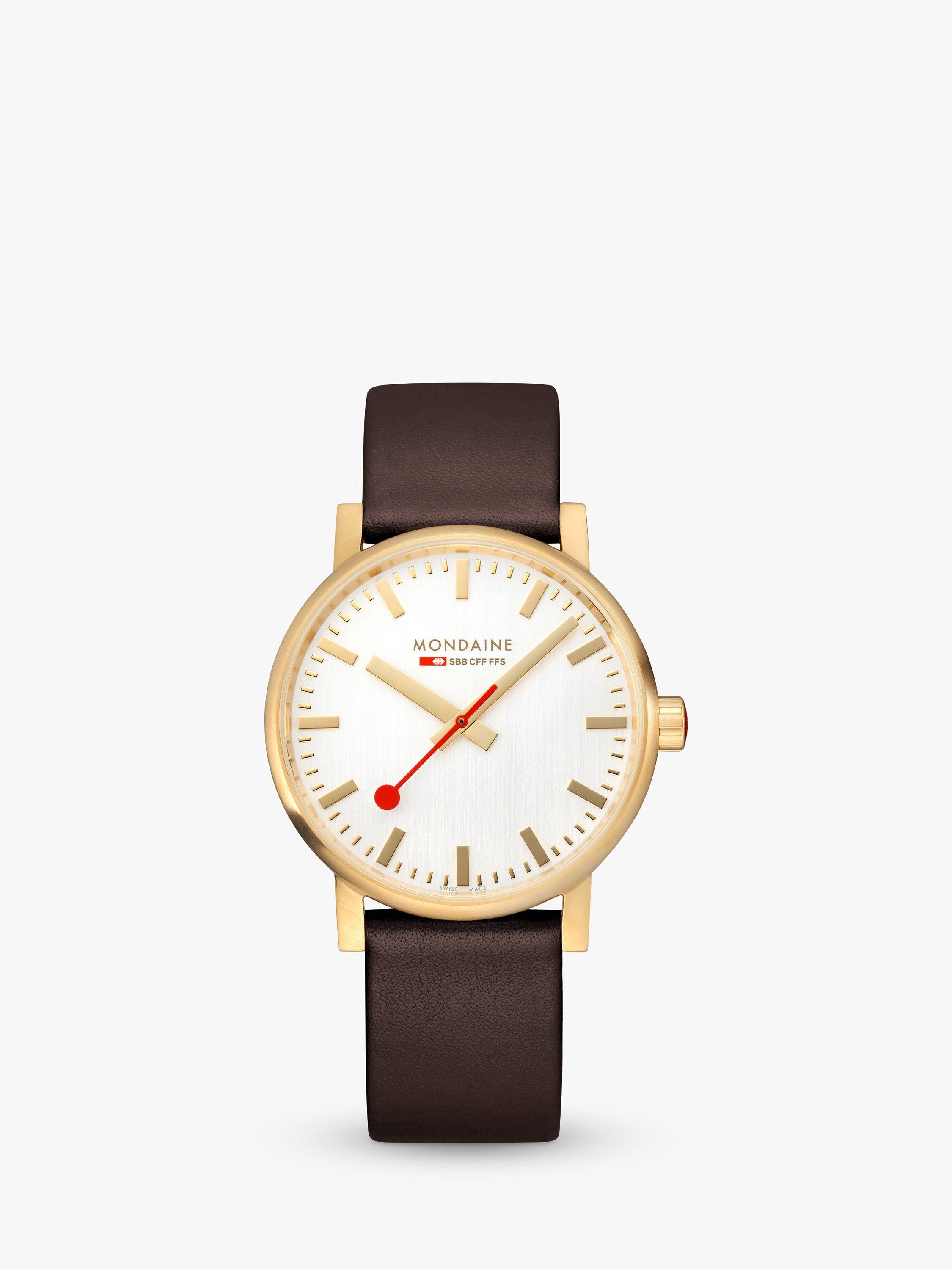 Product image 1 of 9, which shows Mondaine MSE.40112.LGV Unisex Vegan Leather Strap Watch, Brown